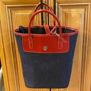 Stylish Red and Blue Denim Handbag